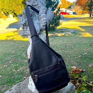 EUC Vintage Relic Single Strap Dark Leather Brown Backpack with Wallet